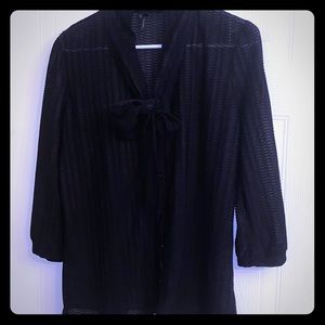 Tie neck black blouse